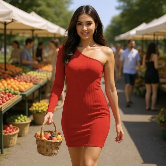 NASTY GAL ✦ One Chance Ribbed One-Shoulder Mini Dress ✦ Red ✦ Size 6 ✦ NWT - Picture 1 of 7